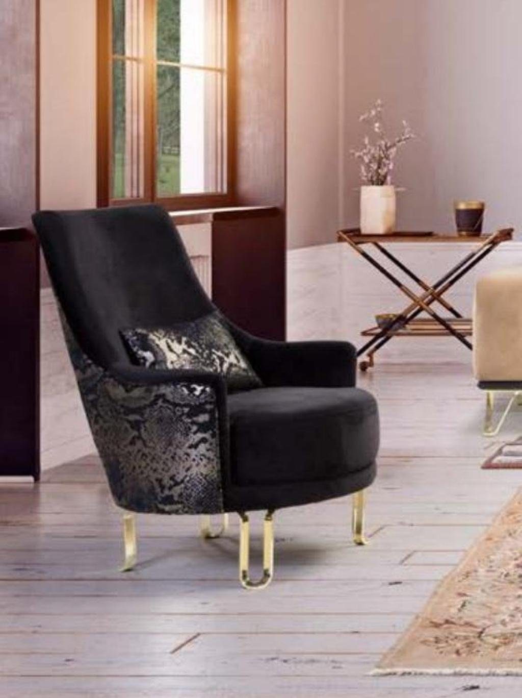 JVmoebel Sofa Europe Sitzer Design, in Schwarz Möbel Sofa Sessel 3+3+1 Sofagarnitur Elegantes Made