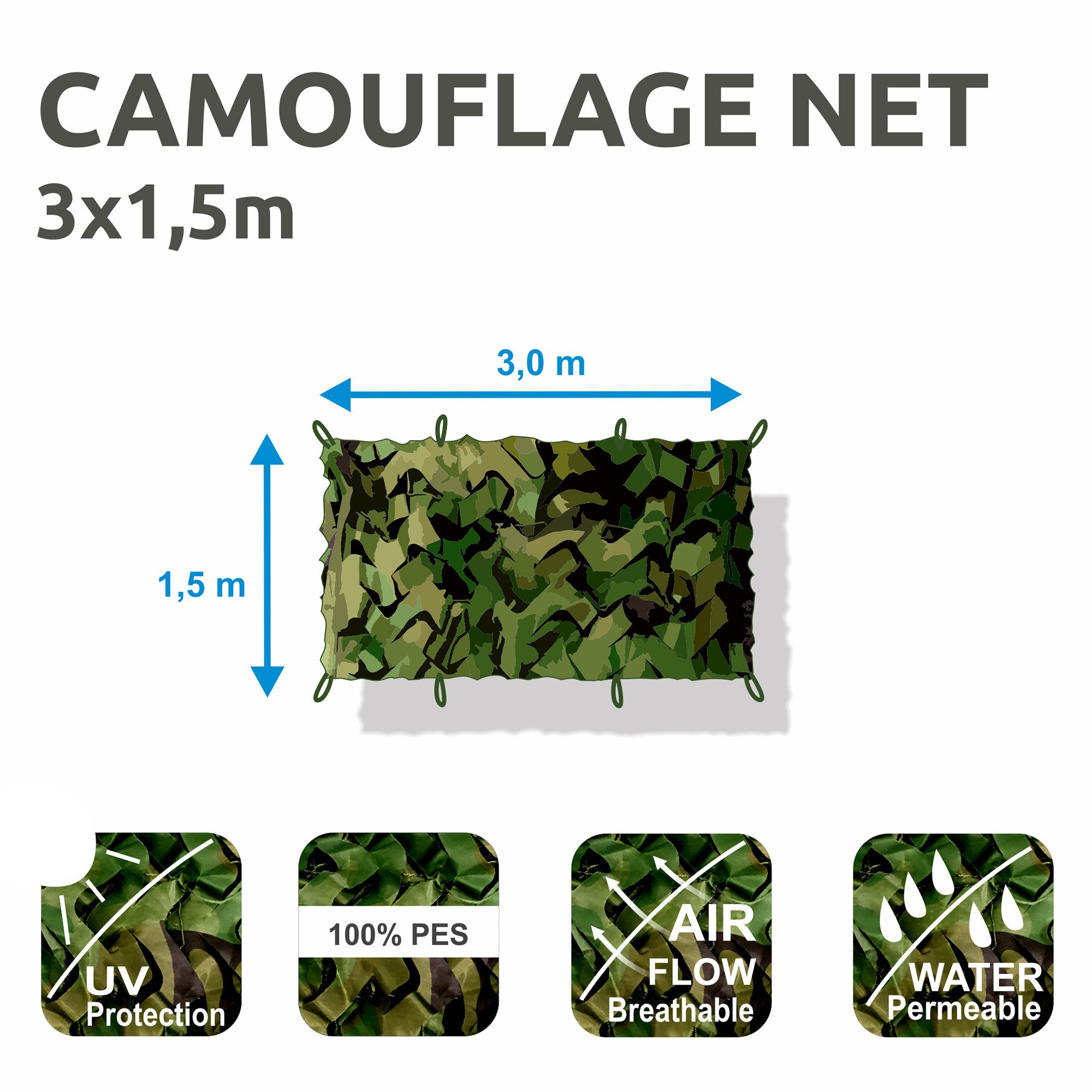 yourGEAR Sonnensegel yourGEAR Tarnnetz Camouflage 1,5 x 3 m Armee Netz Tarnung Jagd Wald