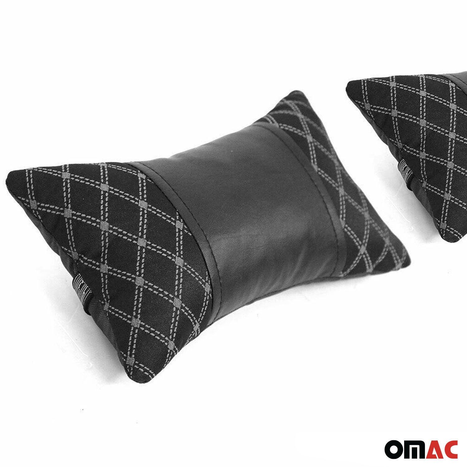 OMAC Autokopfstütze 2 Stück KFZ Auto Autositzkissen Nackenkissen Leder Schwarz, (2-St)