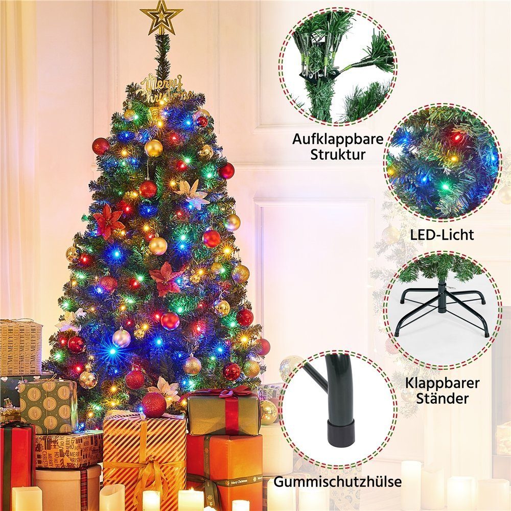 Yaheetech Künstlicher Weihnachtsbaum 152,5/183 cm (H), Fichte, LED Tannenbaum mit 9 Lichtmodi, mit Faltbarem Metallständer