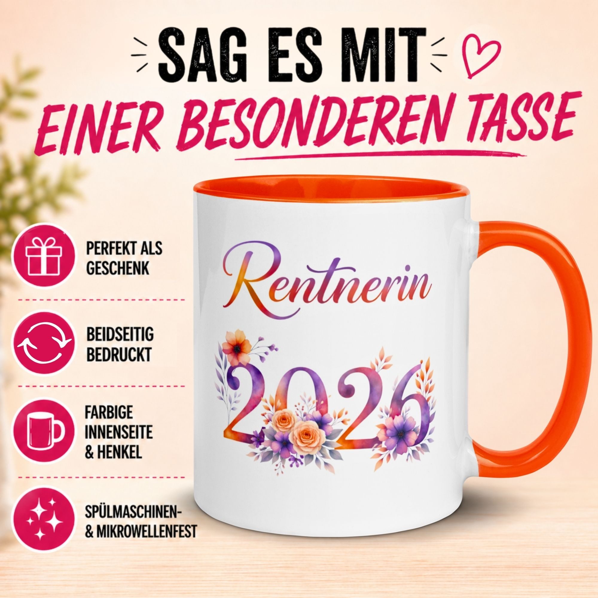 Momentals Tasse Rentnerin – „Rentnerin 2026“ – Geschenk Ruhestand Frau, Gratis Versand · Links-&Rechtshänder · Spülmaschinenfest