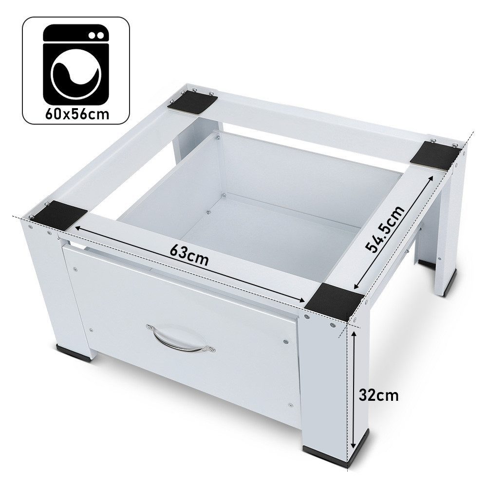 XERSEK Waschmaschinenuntergestell 63cm Waschmaschinen Untergestell aus Hochwertigem Stahl Höhe 32-52cm, Zubehör für Kühlschrank Trockner Gefrierschrank Bis 150kg, 32cm Waschmaschinensockel Rutschfesten Podest Erhöhung Unterbau