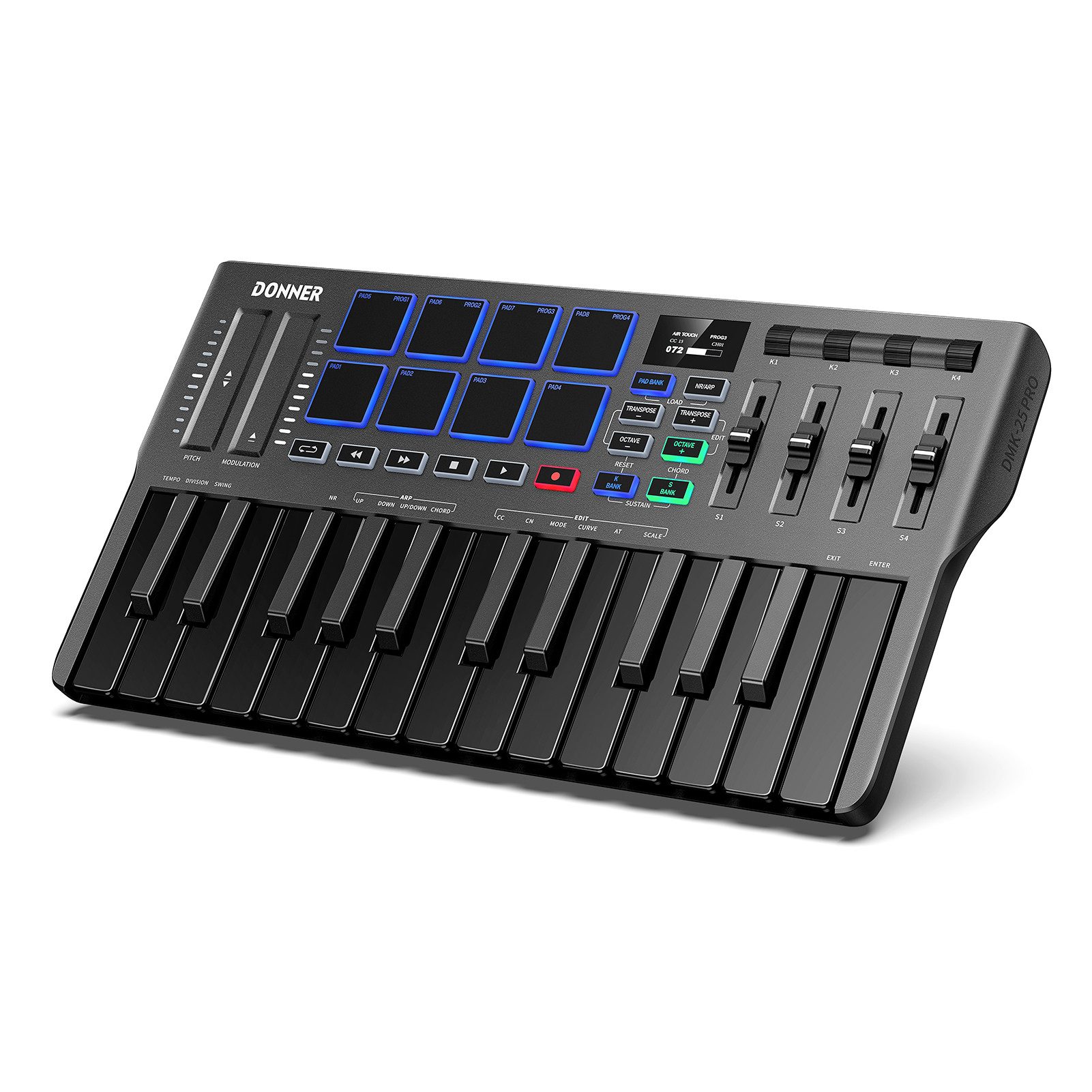 Donner DJ Controller MIDI Keyboard Controller mit 25 Minitasten DMK25 Pro, (Set), 25 Mini-Tasten, tragbares USB-C-MIDI-Keyboard
