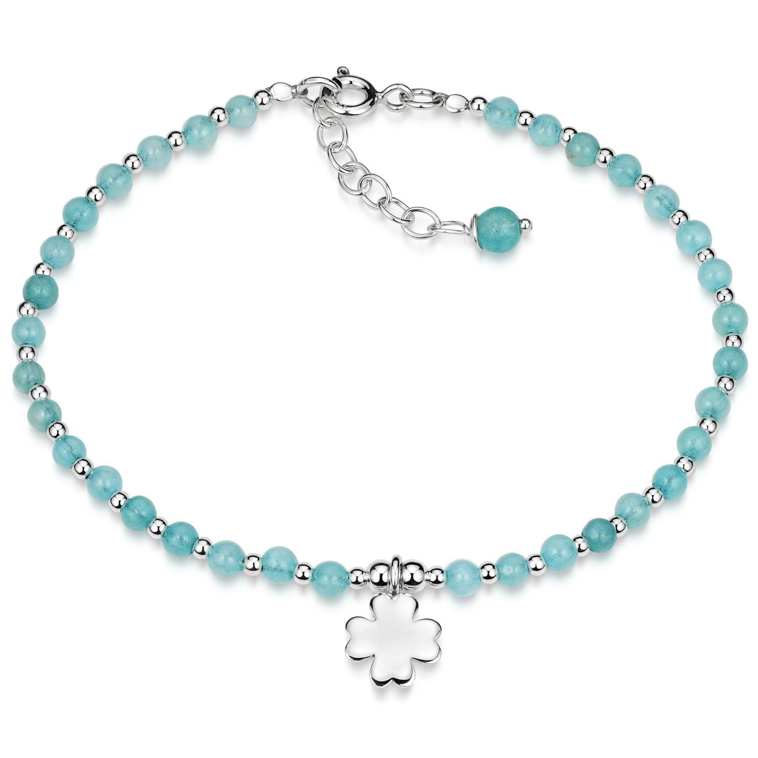 Materia Armkette Damen Kleeblatt Edelstein Achat Hellblau Blau SA-1, 925 Sterling Silber, längenverstellbar