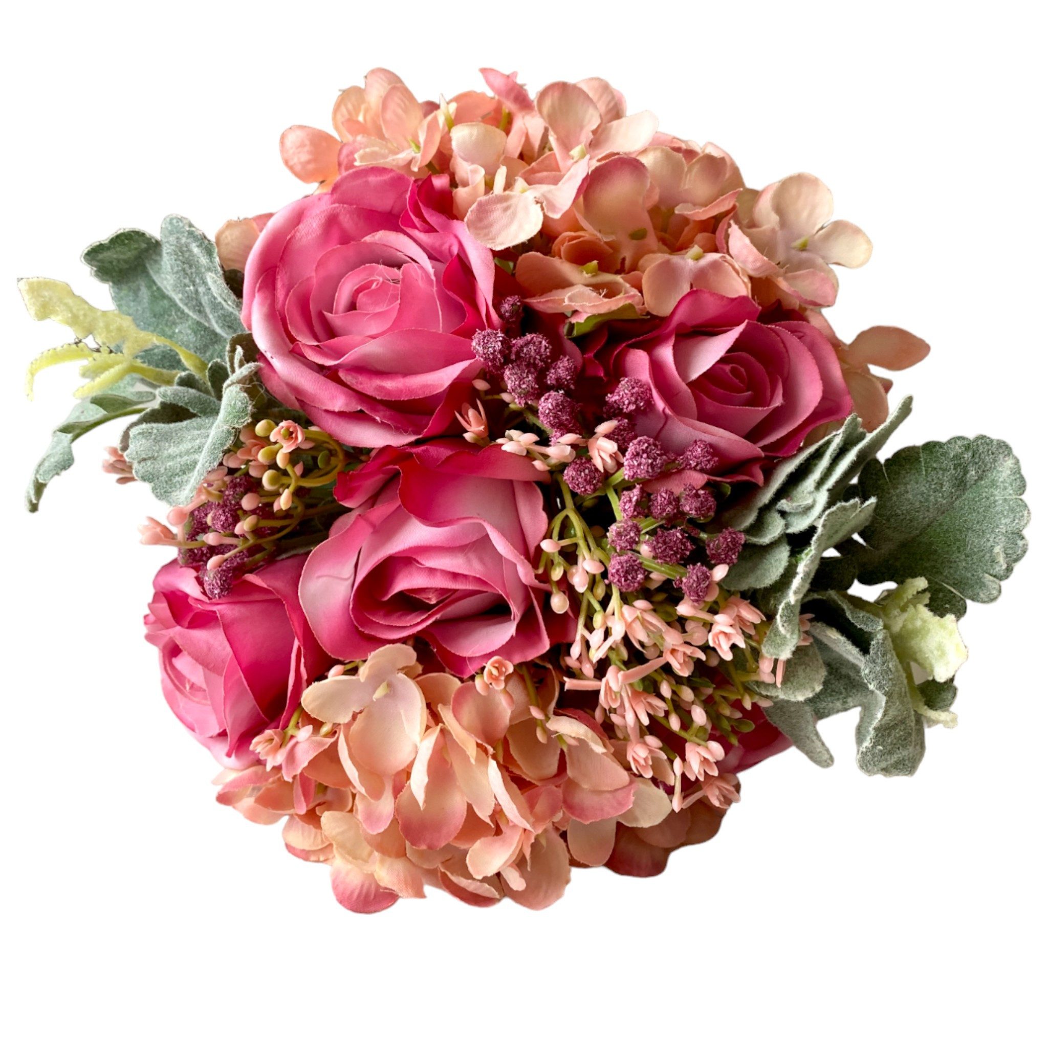 Gestecke Blumenstrauß Strauß Bouquet Rosen Hortensien Rosa Malve 28cm, Florissima