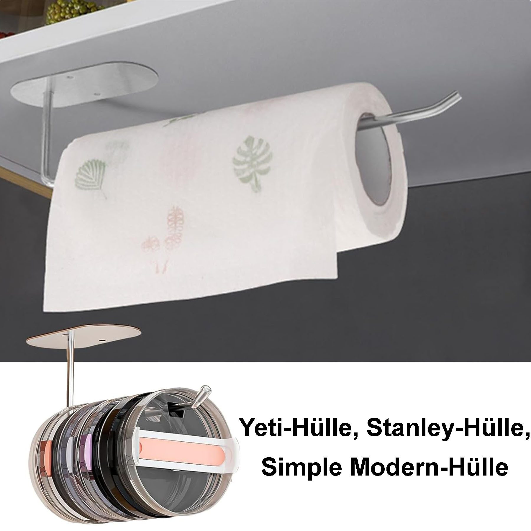 Keyura Küchenrollenhalter Küchenrollenhalter 4-teiliges Set, selbstklebend oder bohrbar, Silber, (Praktisch Rollenhalter Unter Schrank FüR KüChe Aufbewahrung, 4-St., Küchenrollenhalter Wand Edelstahl, Rollenhalter Für Küche & Badezimmer), Geeignet zur Aufbewahrung von Papierrollen, Handtüchern, Deckeln usw.