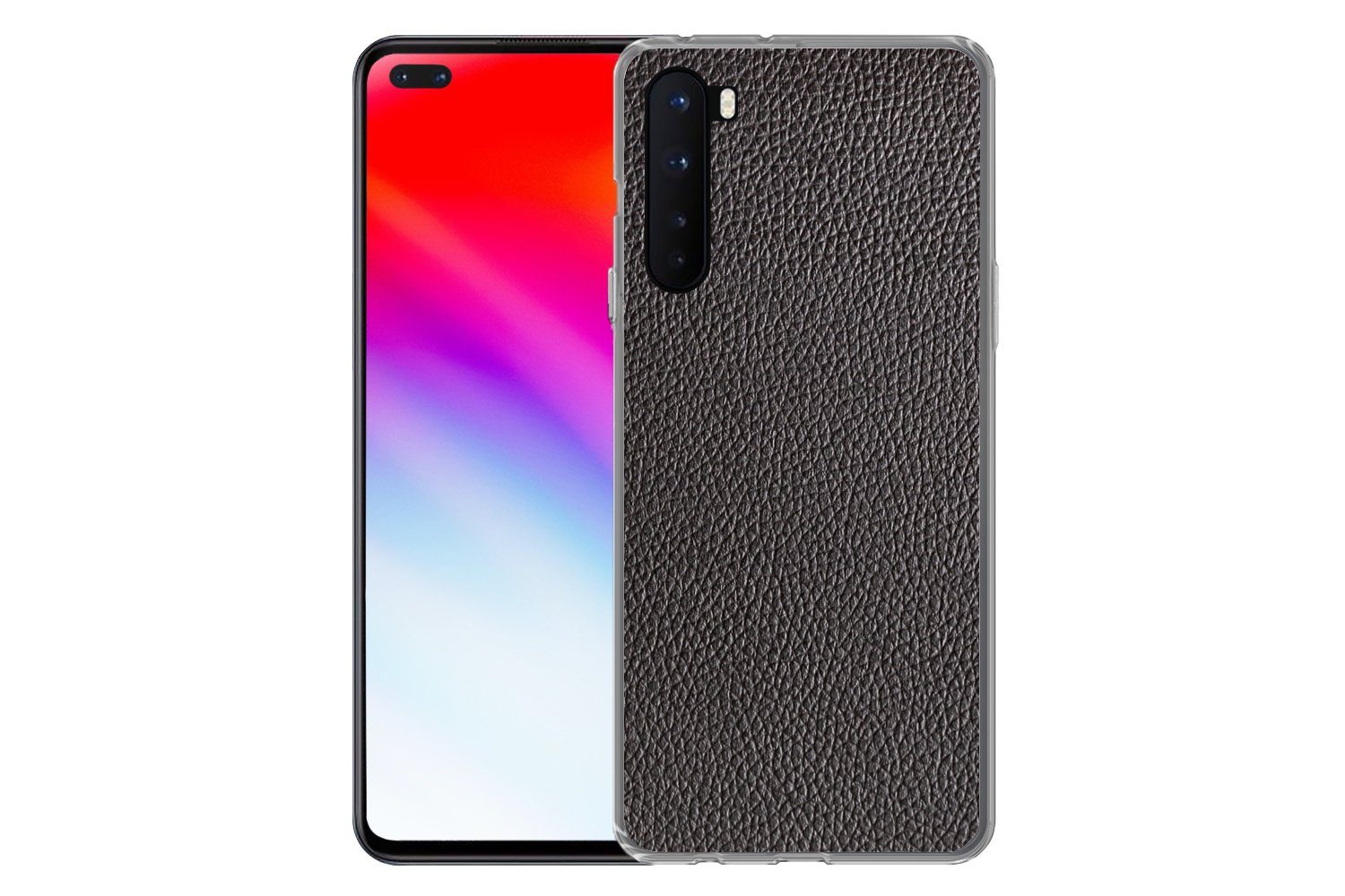 MuchoWow Handyhülle für OnePlus Nord Leder - Lederoptik - Schwarz - Hell, Phone Case, Silikon, Schutzhülle Dünn