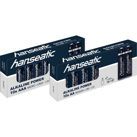 Hanseatic 10 St. AA + 10 St. AAA, Alkaline LR06 Mignon LR03 Micro Batterie, (1,5 V, 20 St), bis zu 5 Jahren Lagerfähigkeit