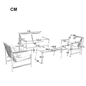XDeer Gartenlounge-Set Gartenmöbel-Set mit Verzinktem Stahlgestell Esstisch-Set, Glastischplatte, PE-Rattan, ink. Kissen
