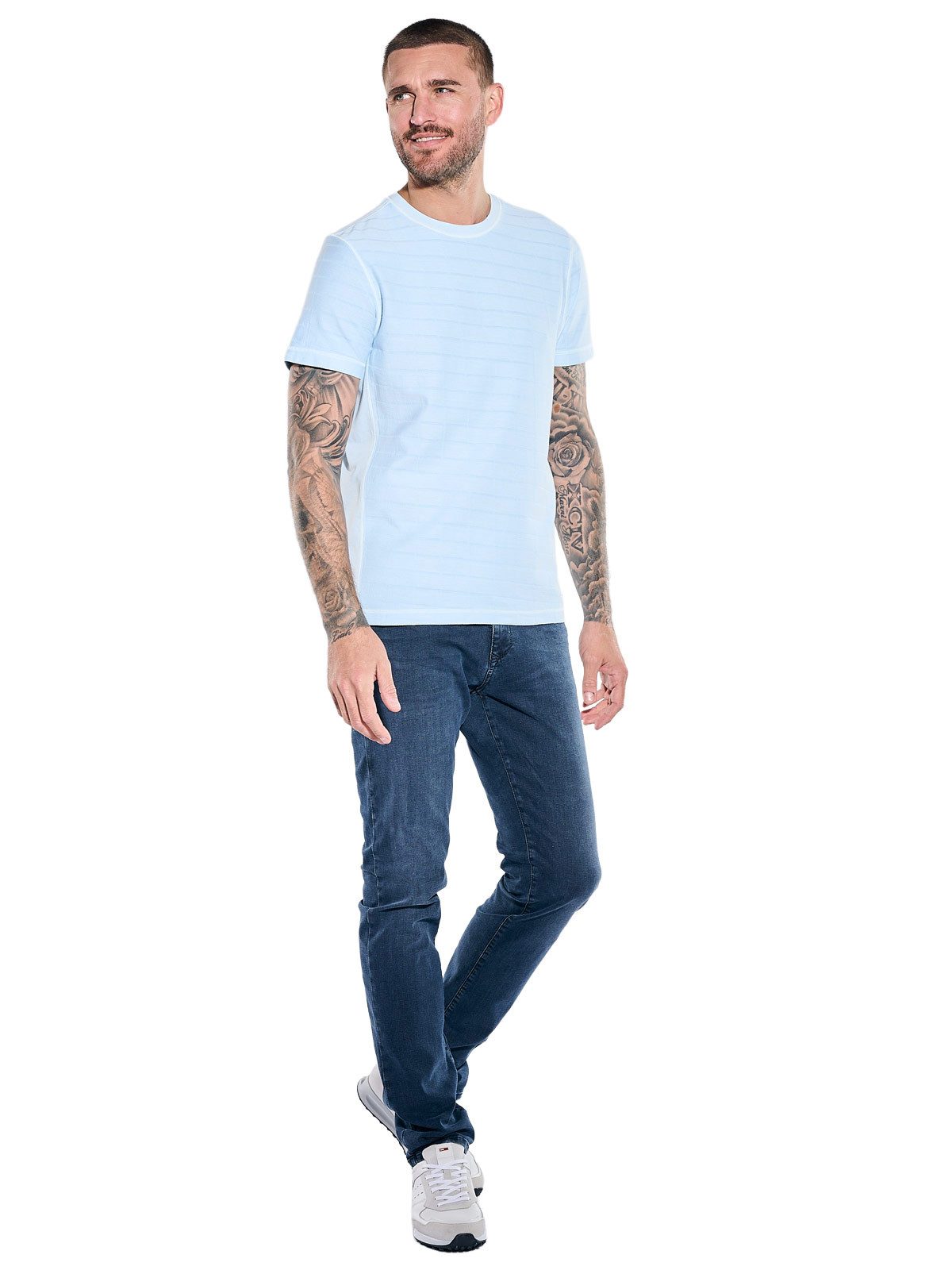 emilio adani T-Shirt Herren Rundhals T-Shirt, Hellblau