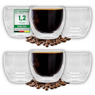 Felino Espressoglas »doppelwandige Kaffeegläser Thermogläser Borosilikatglas [80ml]«, 6-teilig