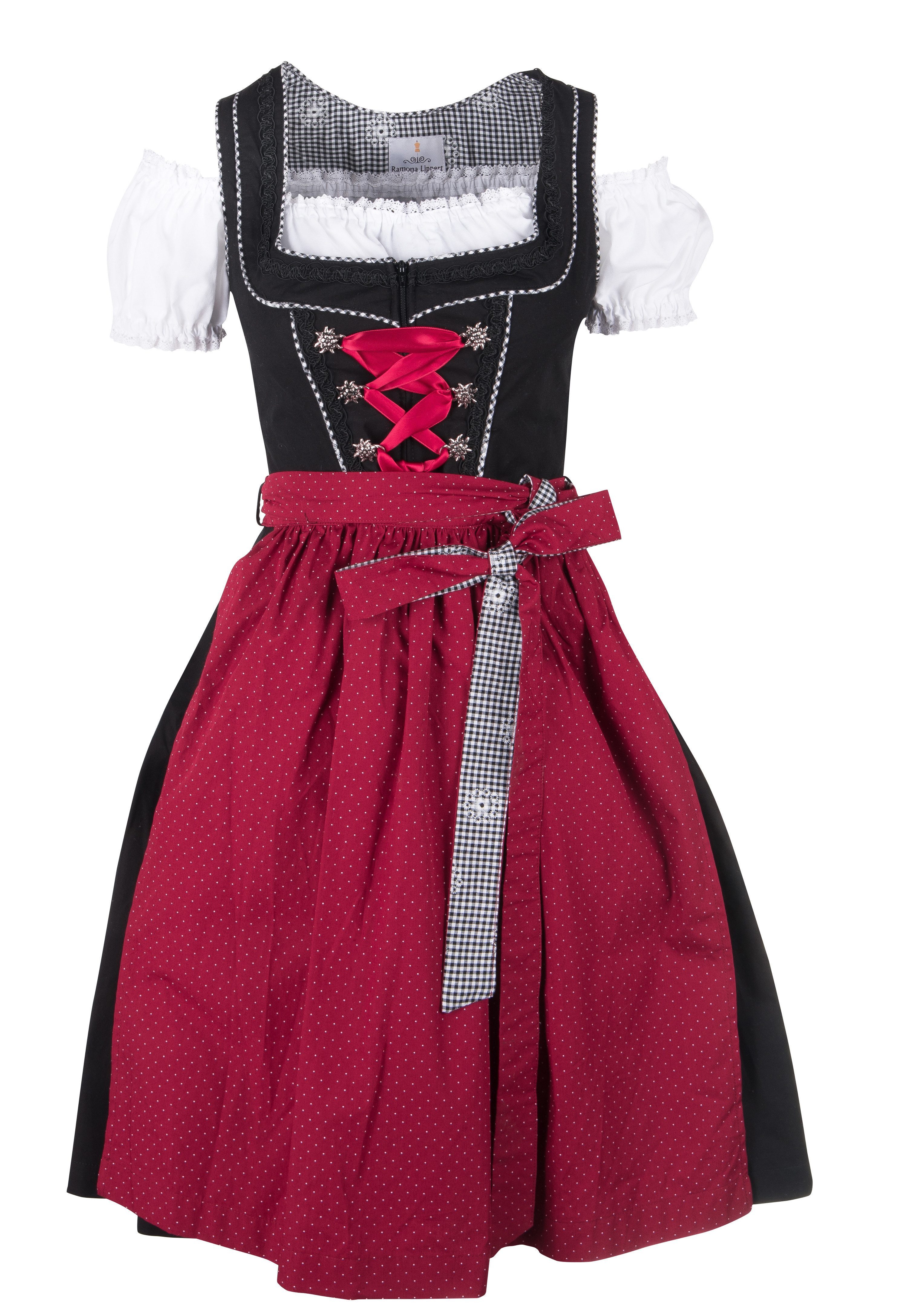 Ramona Lippert Dirndl Pia rot Damen schwarz rot mit Bluse Rocklänge 60 cm günstig online kaufen