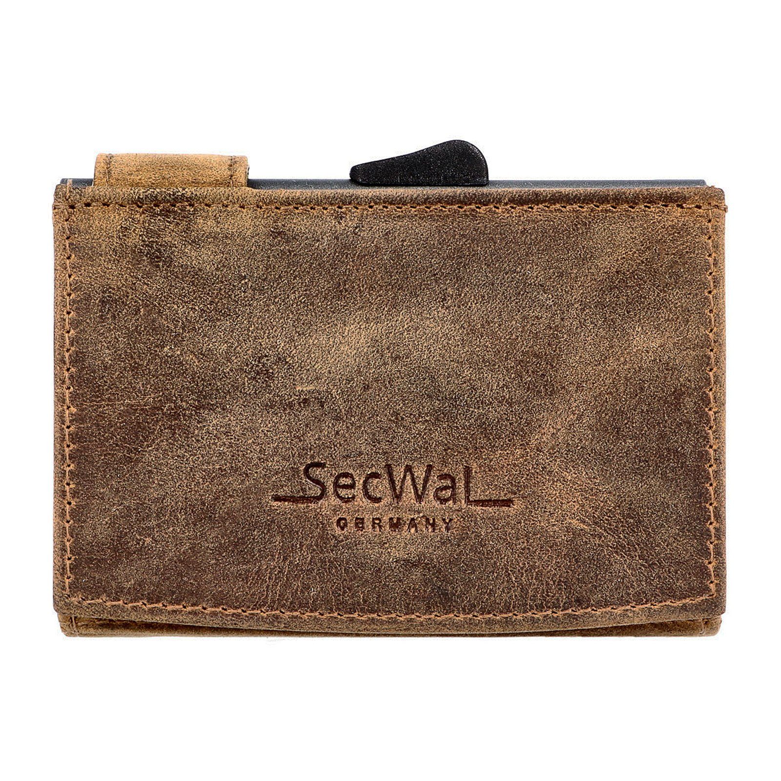 Brown SecWal RFID Schutz Leder Geldbörse Münzfach mit SW3, RFID Portemonnaie Geldbörse Kartenetui Hunter