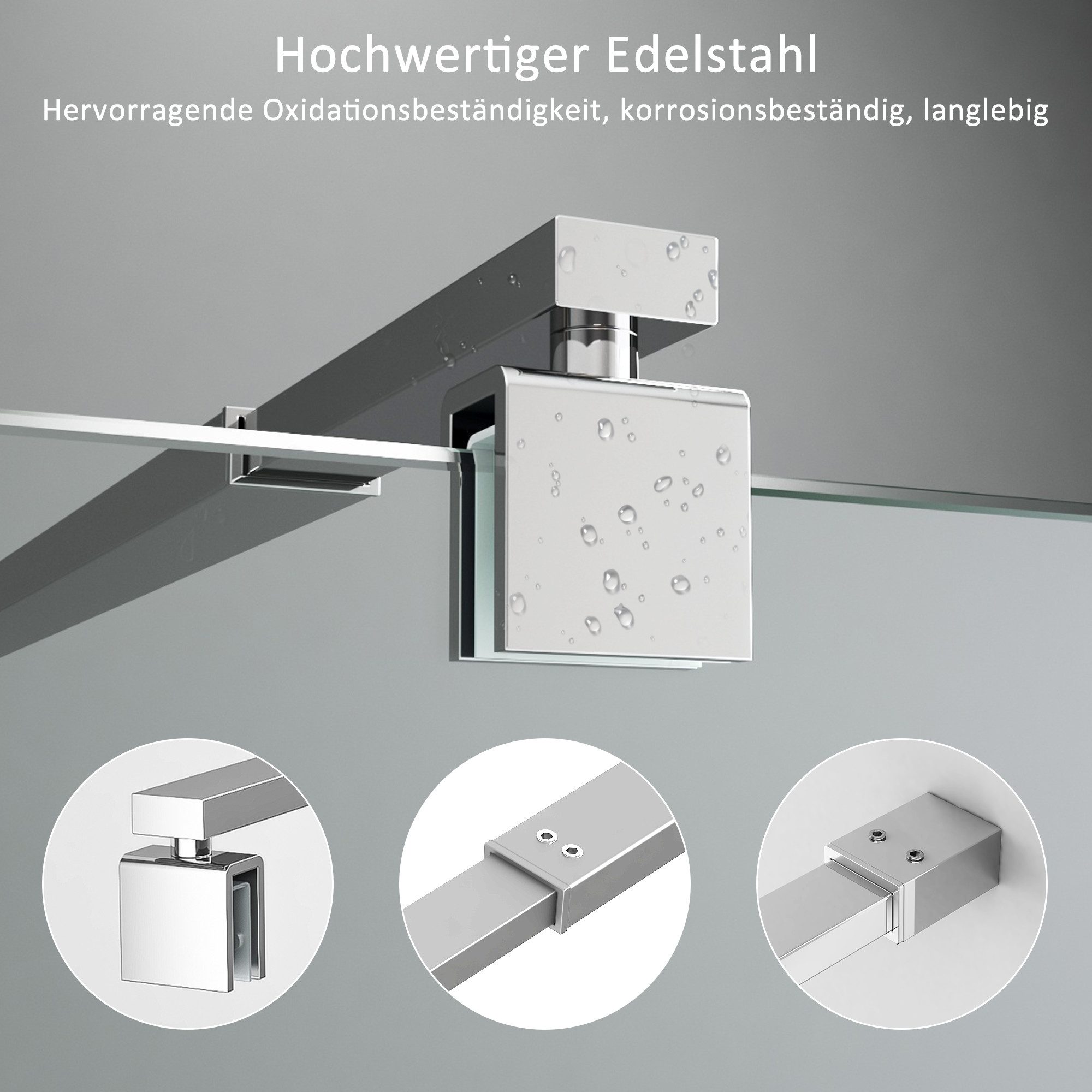 Boromal Duschwand-Stabilisationsstange Dusche Schwarz Chrom für 5-10mm Haltestange Duschwand 73-123cm, (Stabilisator 360° Drehbar, Rechteckig), für Walk In Duschwand Duschabtrennung Duschkabinen