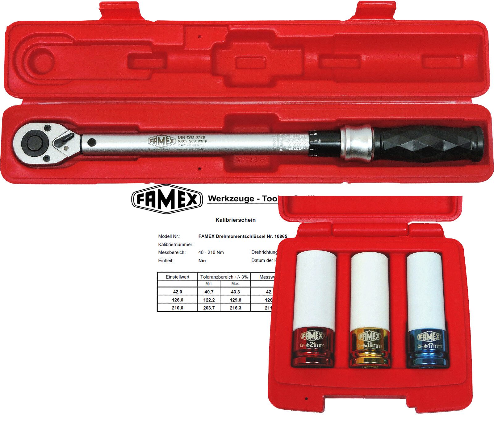FAMEX Drehmomentschlüssel 10865-3N Drehmomentschlüssel 1/2 Zoll (Drehmomentschlüssel, 4 St), PROFESSIONAL, mit Kalibrierschein, +-3%