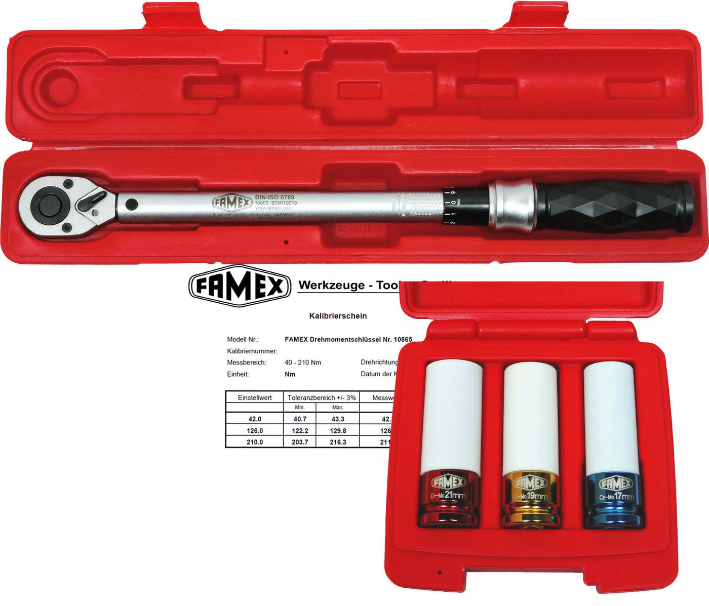 FAMEX Drehmomentschlüssel 10865-3N Drehmomentschlüssel 1/2 Zoll (Drehmomentschlüssel, 4 St), PROFESSIONAL, mit Kalibrierschein, +-3%