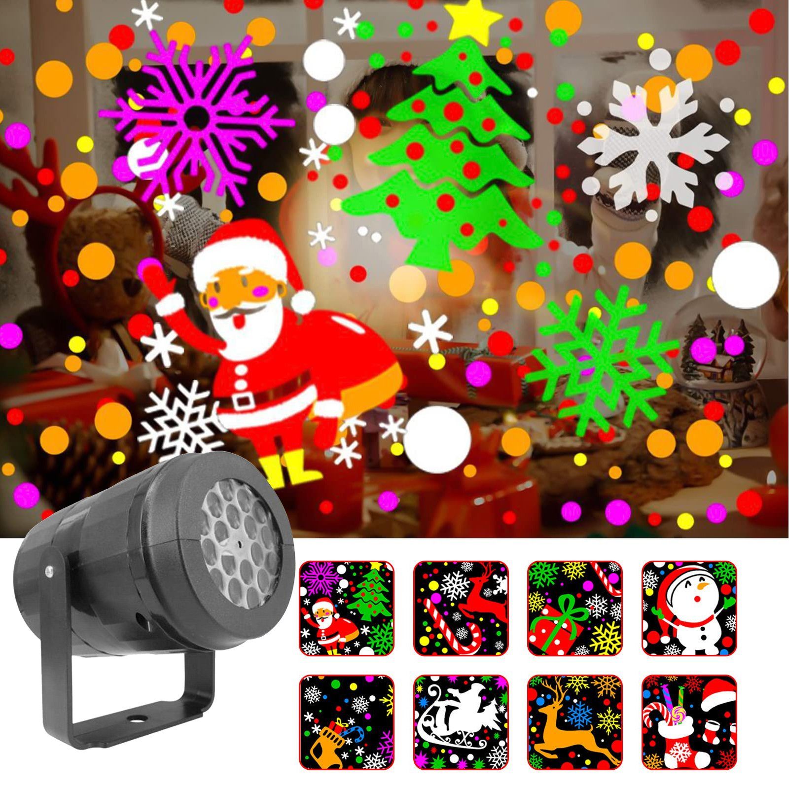Laybasic Projektionslampe LED Projektorlampe Weihnachten,LED Dekolicht,16 Folien, LED-Sternenhimmel, Weihnachtsdekoration Mehrfarbig Muster
