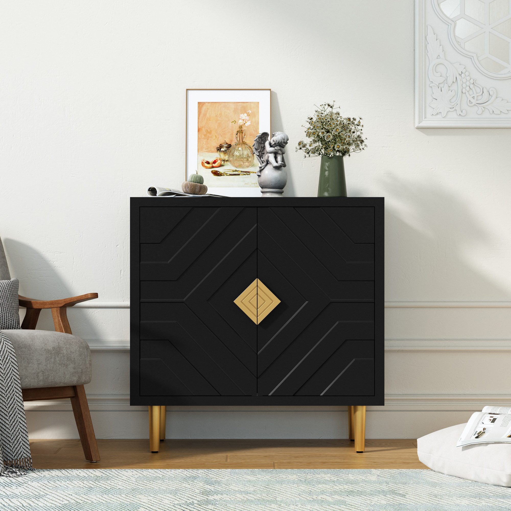 HOLTICO Sideboard Schrank für Wohnzimmer, Küche, Schlafzimmer (1 St), Kommode mit 2 Türen, Küchenschrank, Aufbewahrungsschrank