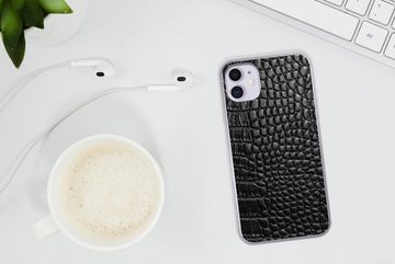 MuchoWow Handyhülle Leder - Strukturiert - Schwarz - Grau, Handyhülle Apple iPhone 11, Smartphone-Bumper, Print, Handy