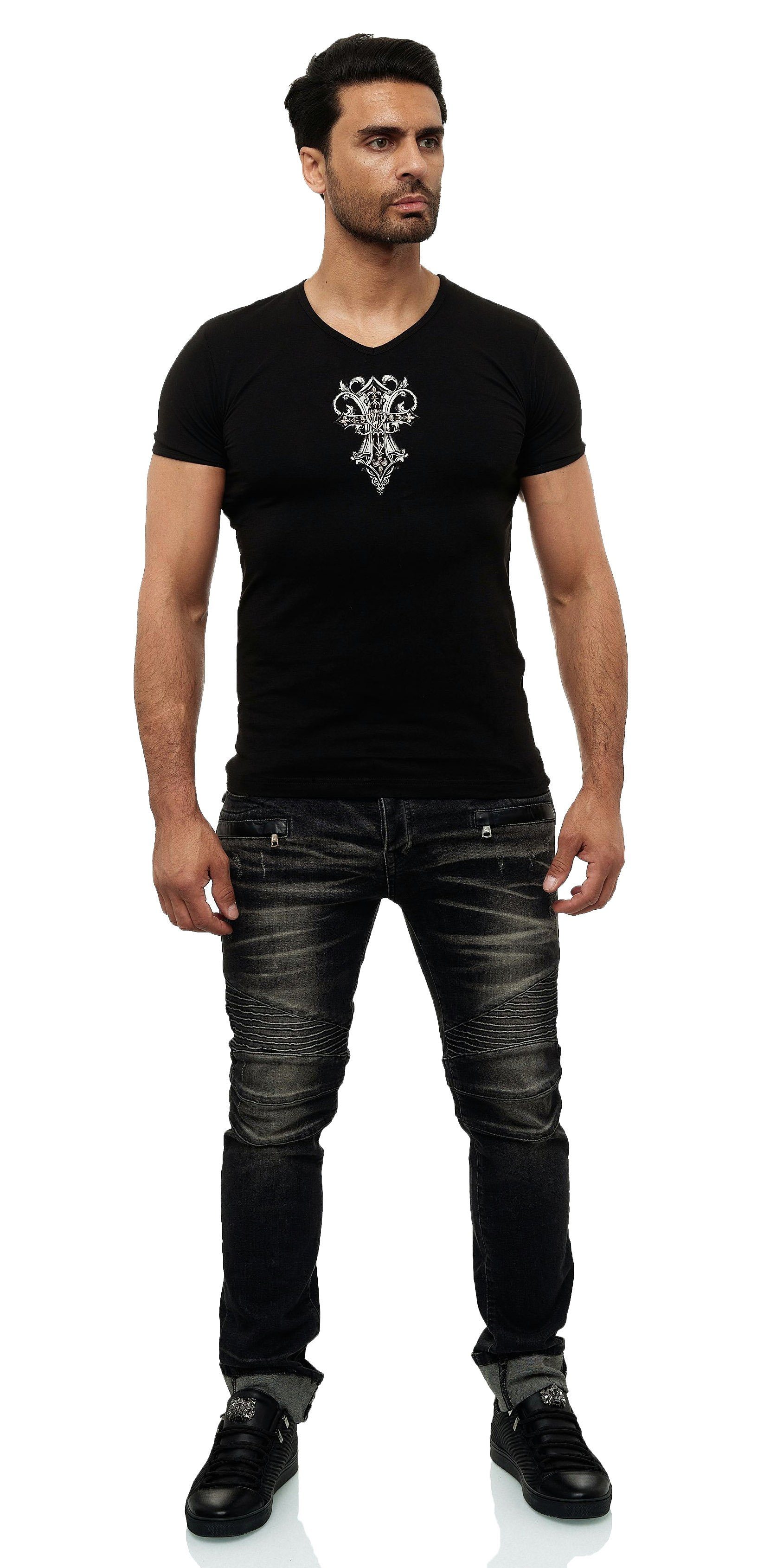 KINGZ T-Shirt in ausgefallenem Design schwarz-goldfarben