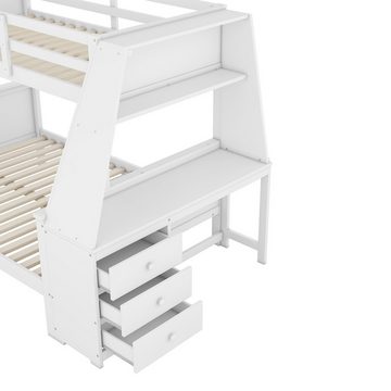 REDOM Etagenbett Kinderbett, ausgestattet mit Tisch, großer Stauraum, hohes Geländer (90*200cm140*200cm), ohne Matratze