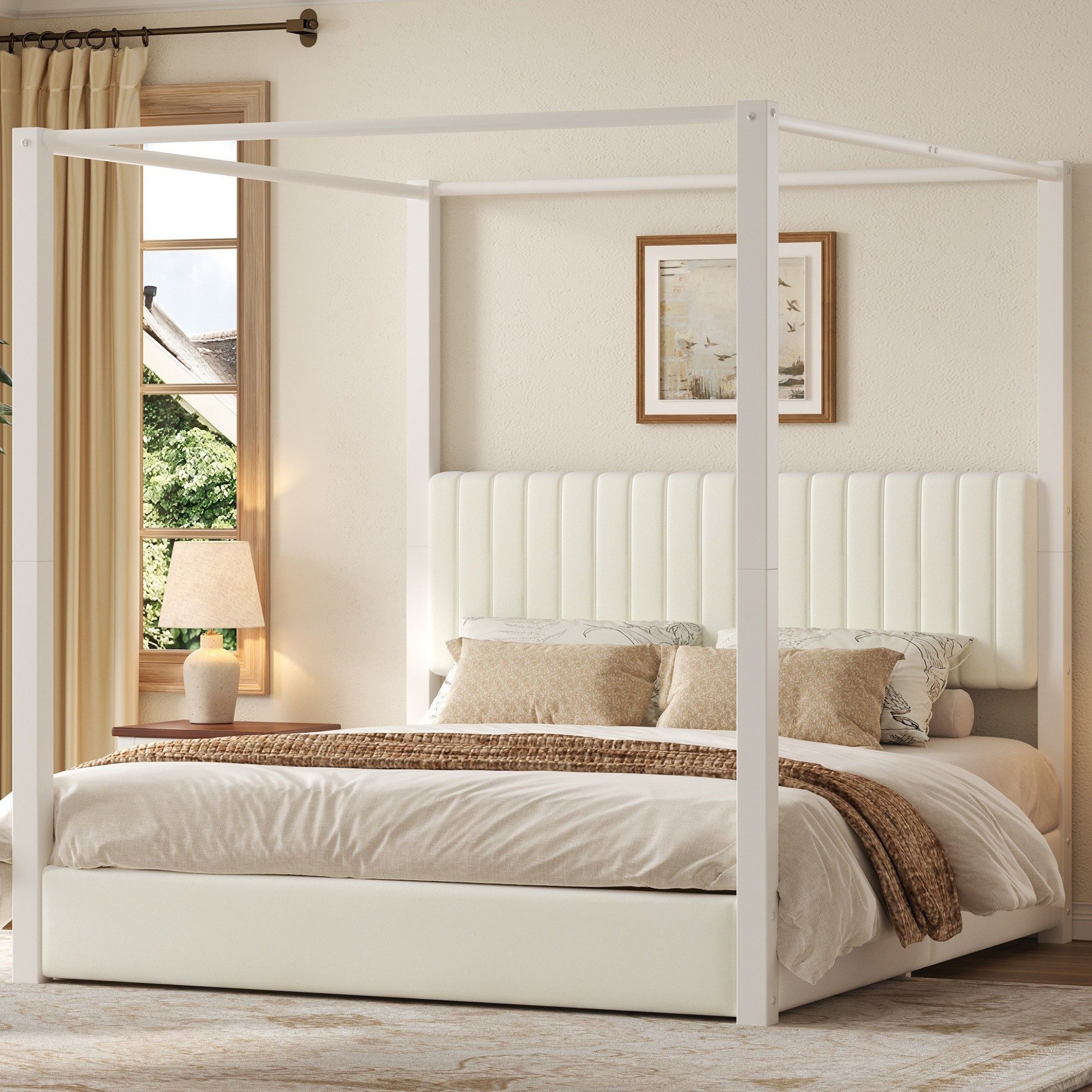 BlingBin Himmelbett Polsterbett 180x200 cm mit Himmelbettgestell (Metallbett, 1-tlg., Bettgestell mit Himmelbettgestell und Lattenrost), Doppelbett mit Kopfteil, Metallrahmen und Lattenrost