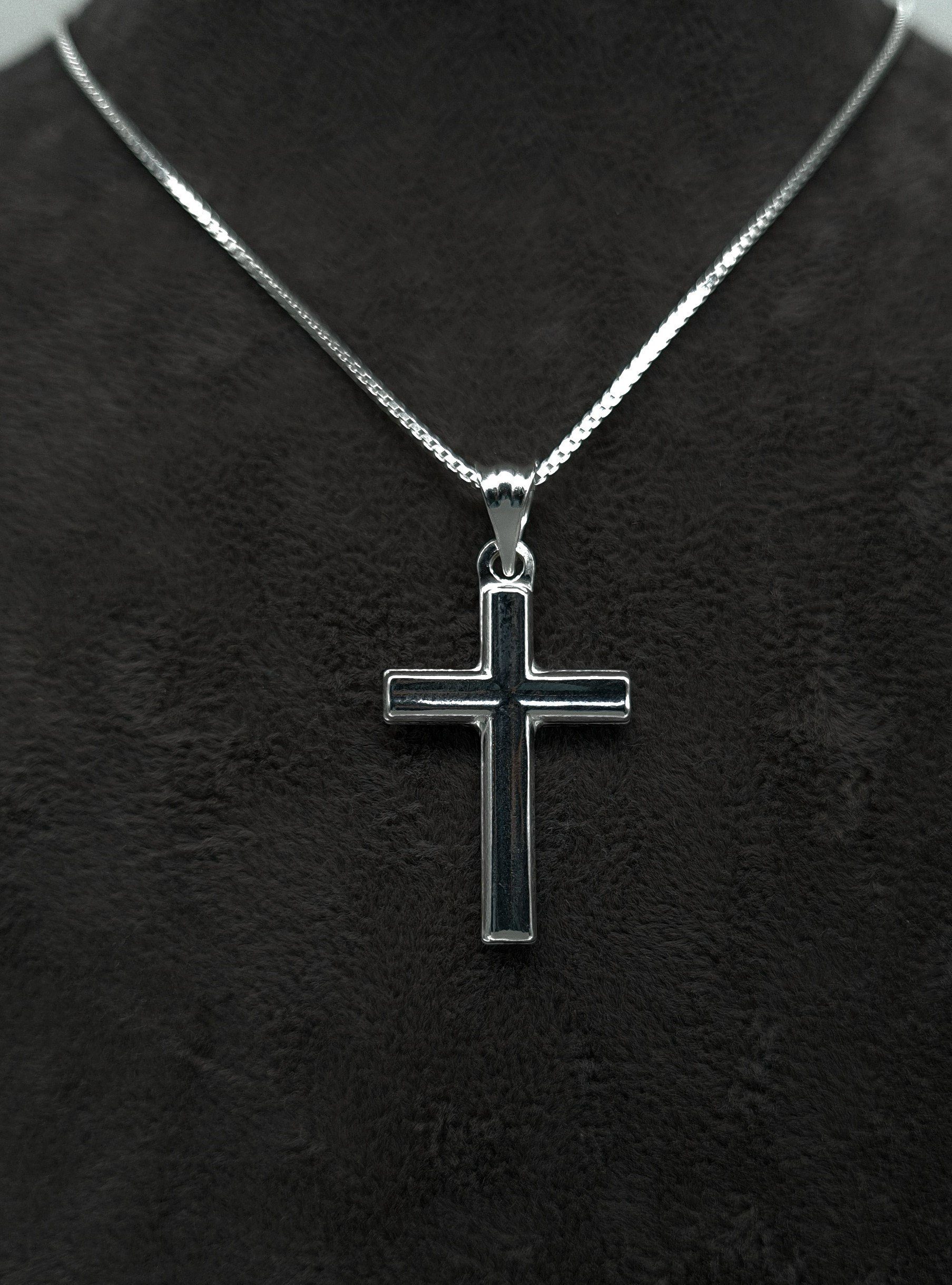 NAHLE Kette mit Anhänger Kreuz Silberkette Kreuz Kette (inklusive Schmuckbox), 925 Silber Anhänger - rhodiniert