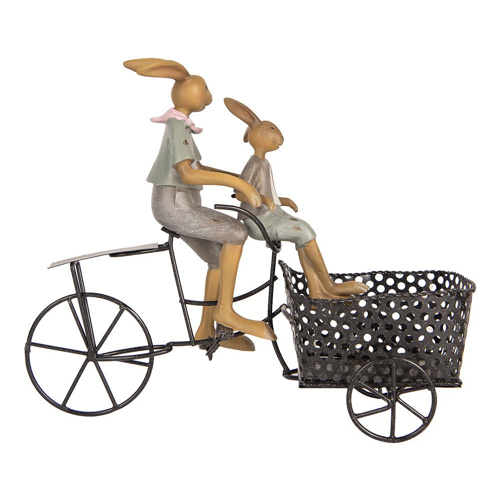 Clayre & Eef Tierfigur Dekorationsfigur Kaninchen mit Fahrrad 28x12x23 cm Braun, Landhausstil