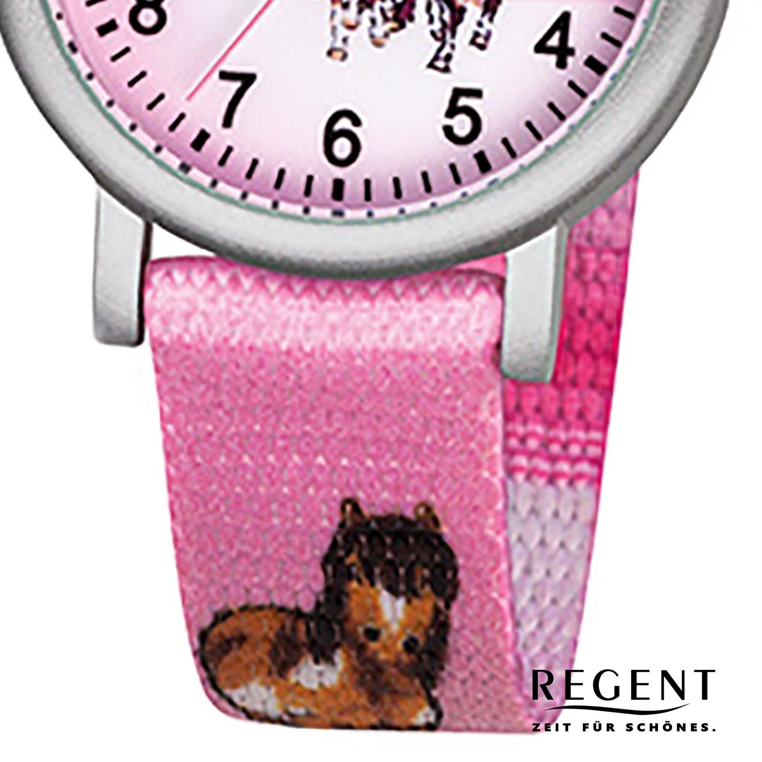 rund, 29mm), Analog (ca. F-729, rosa Quarzuhr Textilarmband Kinder-Armbanduhr Regent Regent klein Armbanduhr Kinder
