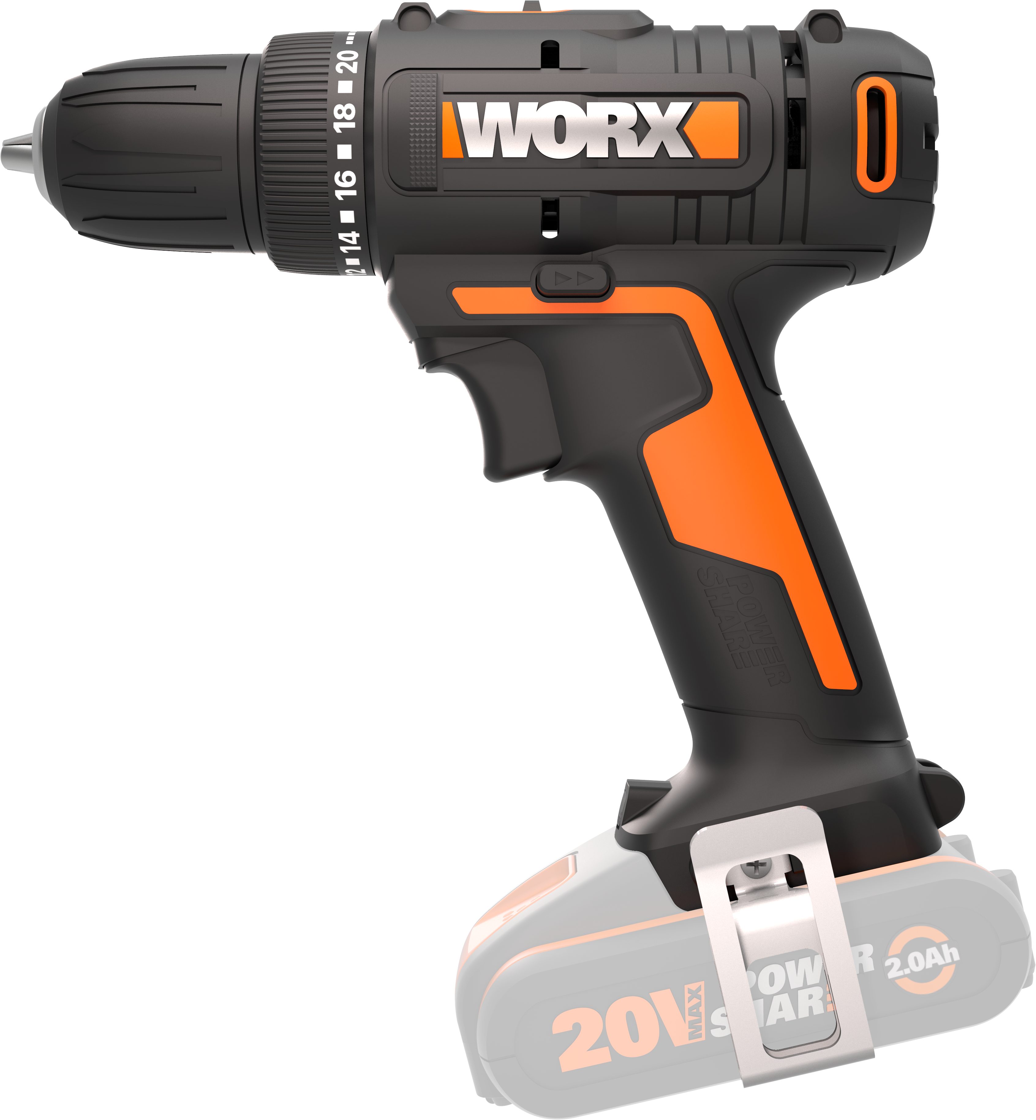 Worx Akku-Bohrschrauber WX100.9, max. 1600 U/min, zum Bohren & Schrauben, 20+1 Drehmoment, ohne Akku & Ladegerät