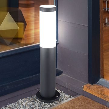 etc-shop LED Außen-Stehlampe, Leuchtmittel inklusive, Warmweiß, Edelstahl Sockel Steh Leuchte ANTHRAZIT Garten Beleuchtung