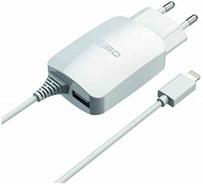 2GO 2GO USB Ladegerät 110V-240V 2100mA, mit iPhone Kabel weiß Smartphone-Ladegerät