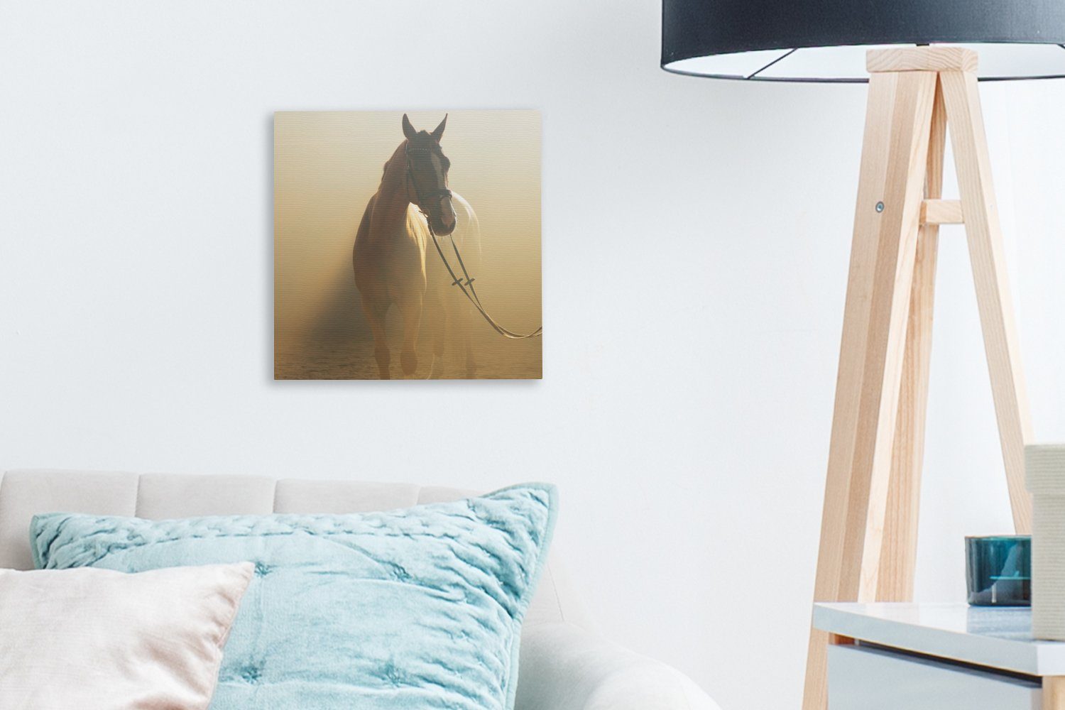 Leinwand - OneMillionCanvasses® Wohnzimmer St), (1 Pferd Bilder Sand, Schlafzimmer - für Leinwandbild Licht