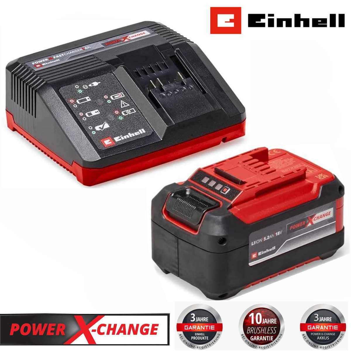 Einhell Starter Kit 5,2 Ah Akku 18V und Fastcharger 4 A 80 min Ladezeit 18 V Akku Starter-Set