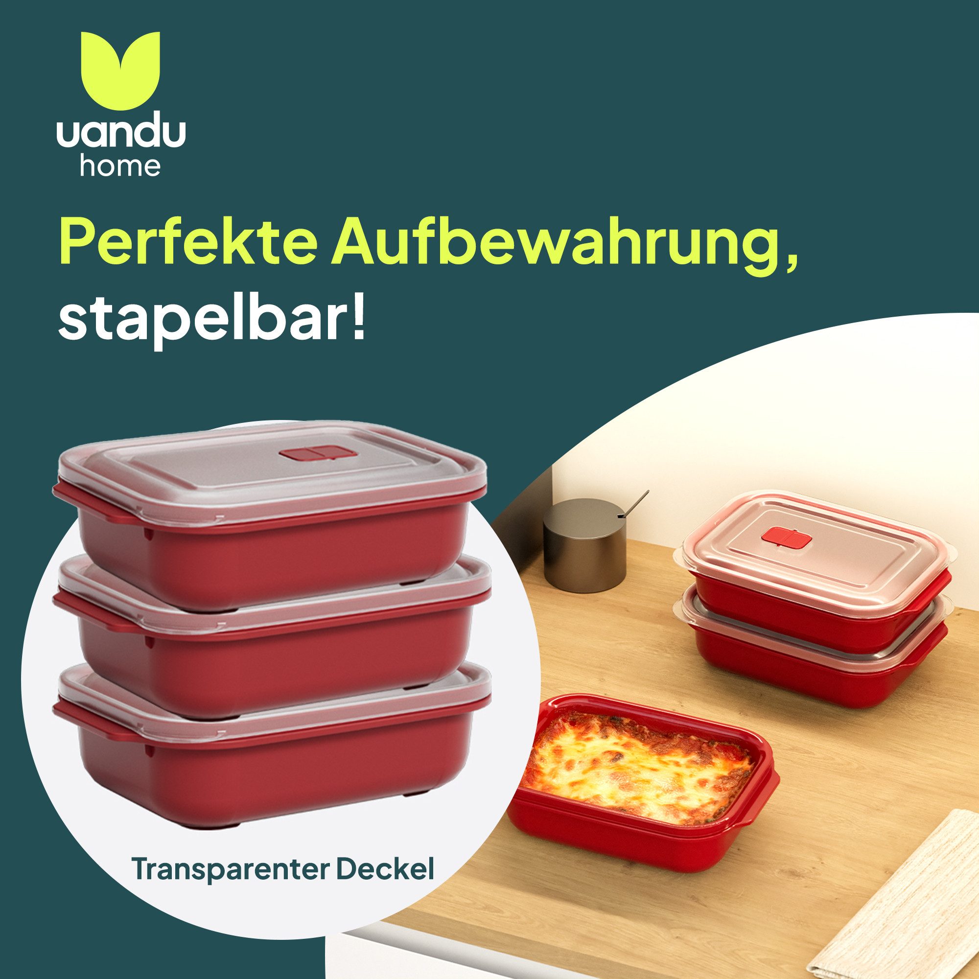 uandu home Frischhaltedose Frischhaltedosen mit Deckel, Mikrowellen Geschirr, BPA Frei Plastikbox, (Set, 3er Set), Vorratsdosen Luftdicht Set, Meal Prep Boxen – Bild 2 von 5