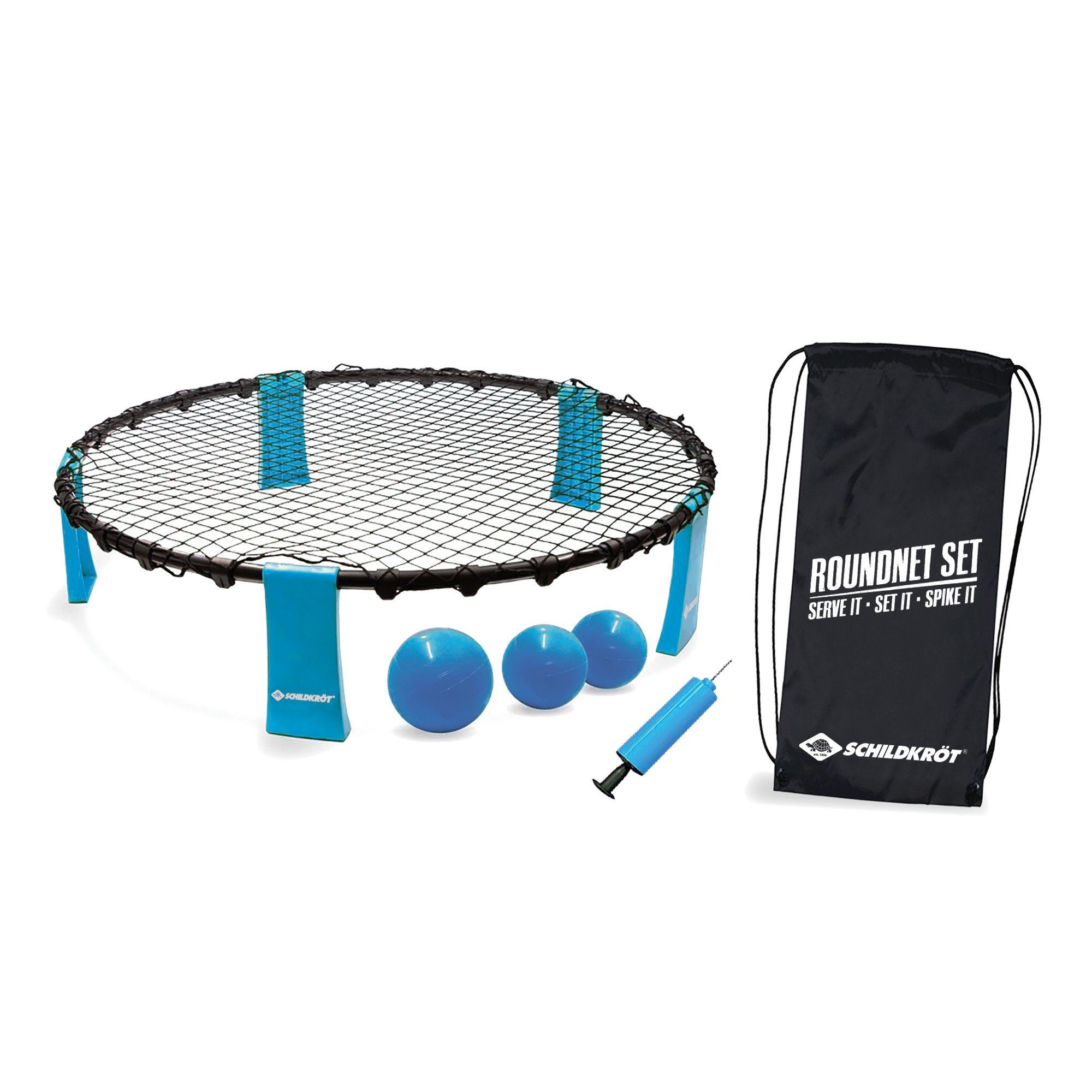 und Funsports Schildkröt Set, Round Roundnet-Spiel inbegriffen Net Schildkröt (6-tlg), Tragetasche Ballpumpe