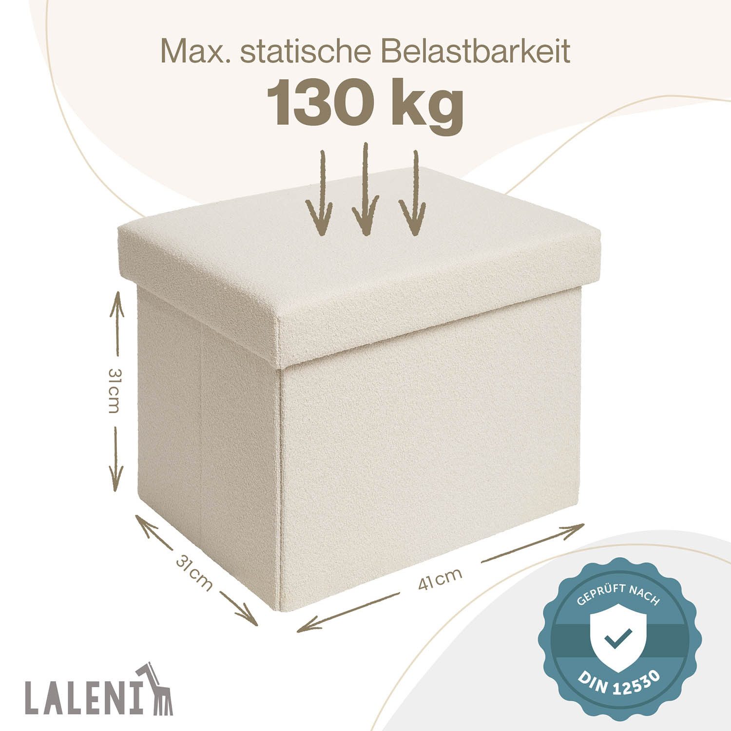 Laleni Sitztruhe Sitzbank mit Stauraum aus robustem Boucle-Stoff, Bequemer Hocker mit Stauraum - Aufbewahrungsboxen
