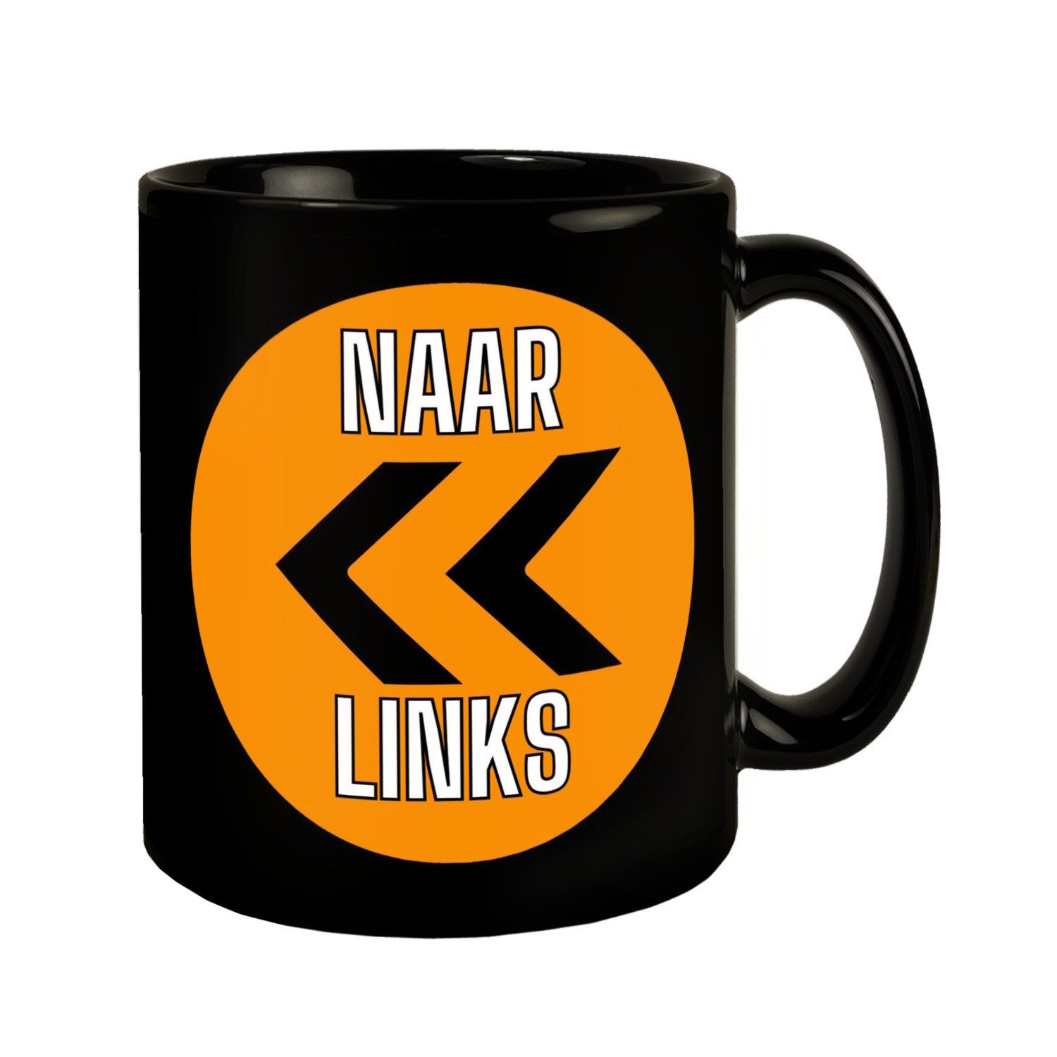 Tasse Holland Fangesang Tasse in Schwarz mit Spruch Naar Links - Naar rechts