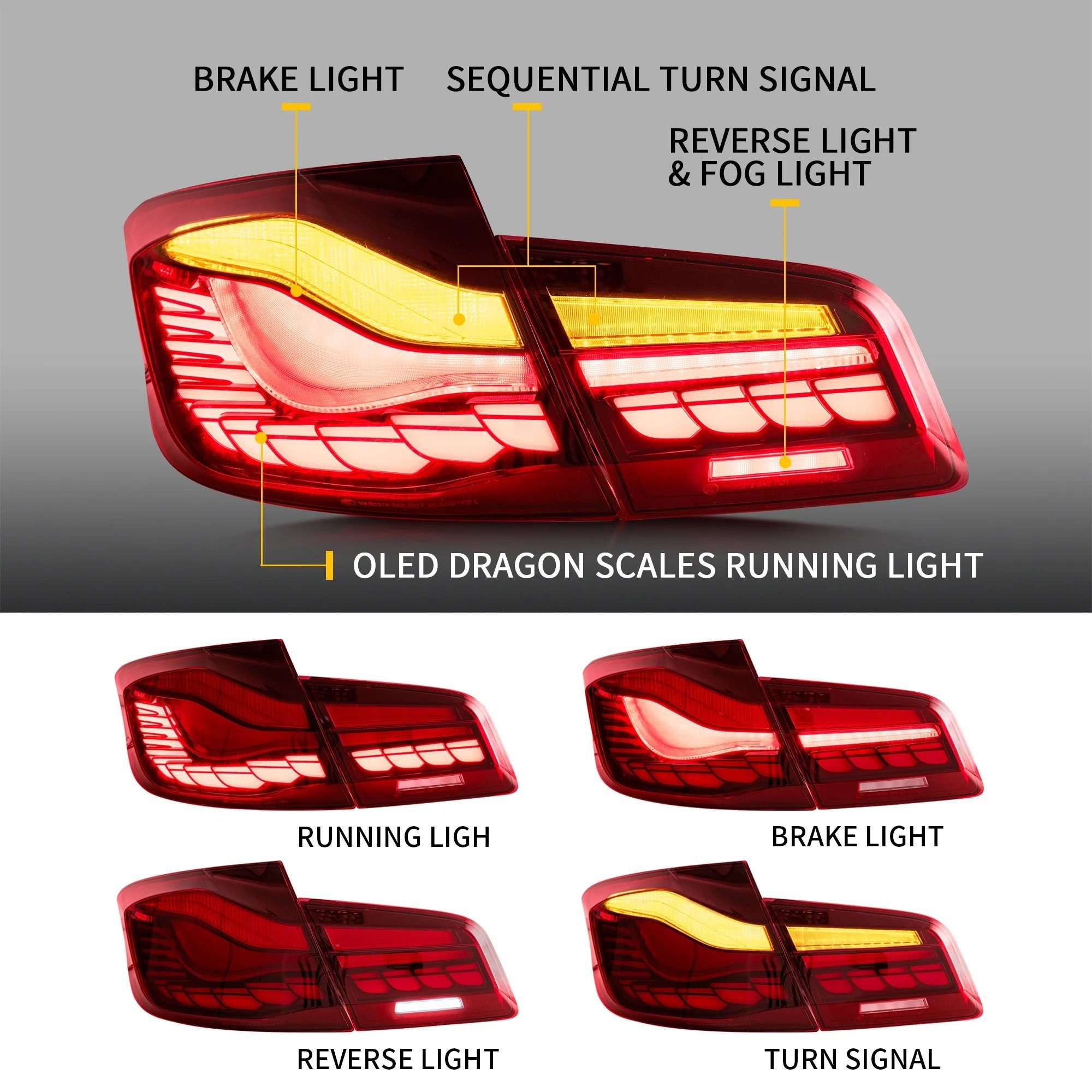 LLCTOOLS Rückleuchte Voll 2010-Rot F10 Rückleuchten BMW für fest Limousine OLED Technik, LED integriert in LED