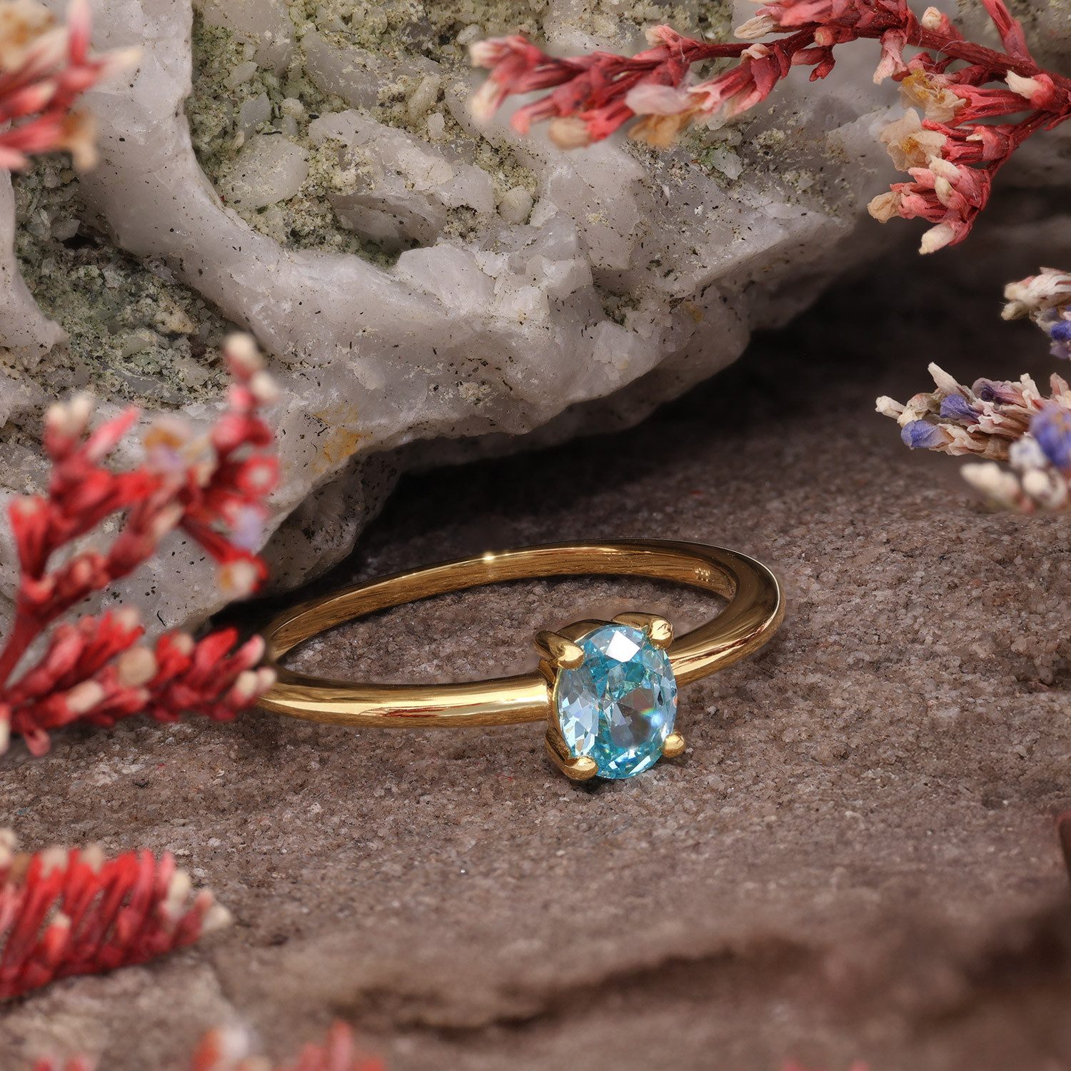 Acalee Goldring Damen333 Gold (8k) Ovaler Zirkonia Hellblau günstig online kaufen