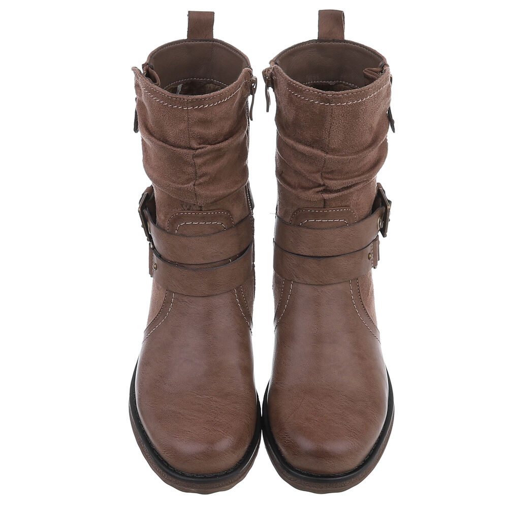 Ital-Design Stylischer Stretch-Stiefel mit Schnalle und Reißverschluss Stiefelette (90109982) Blockabsatz Western- & Bikerboots in Hellbraun – Bild 4 von 5