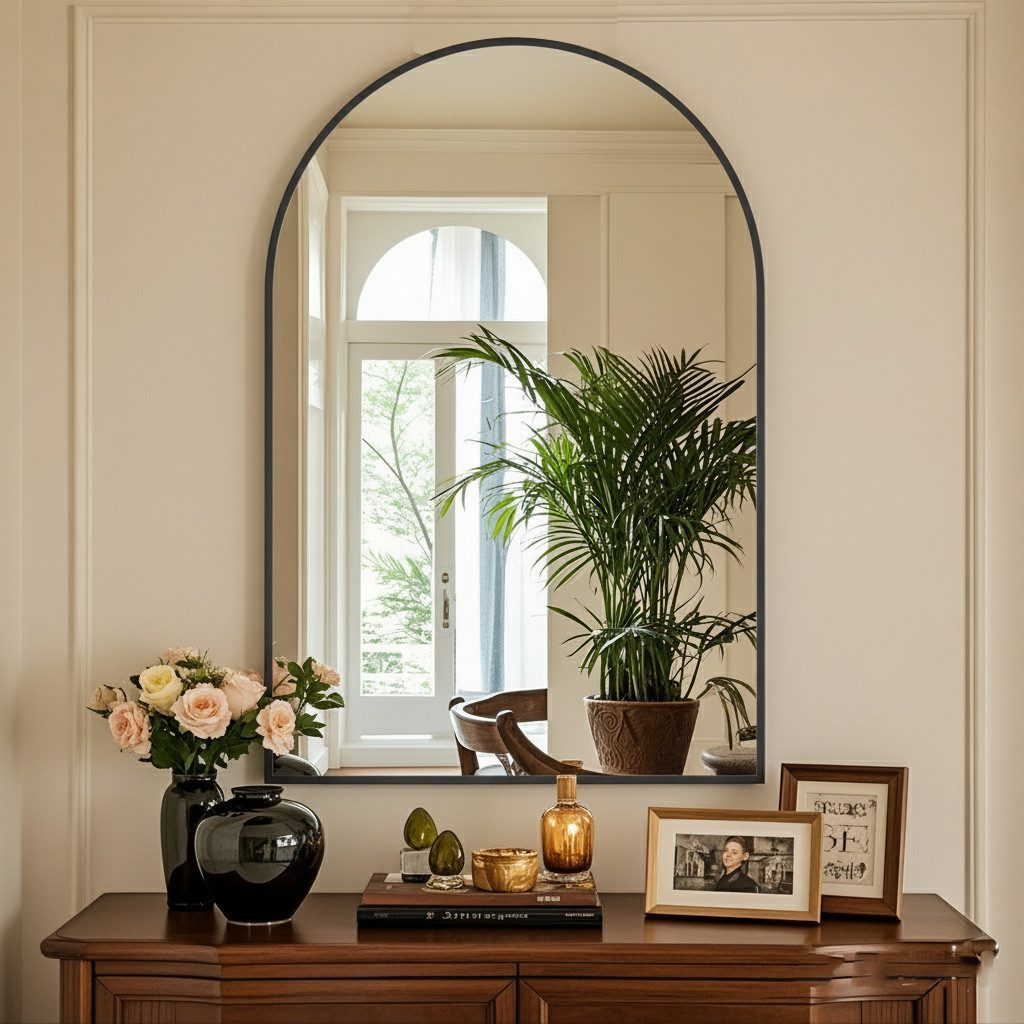 BEAUTYPEAK Dekospiegel Wasserdichter Bogenspiegel für das Badezimmer mit Rahmen