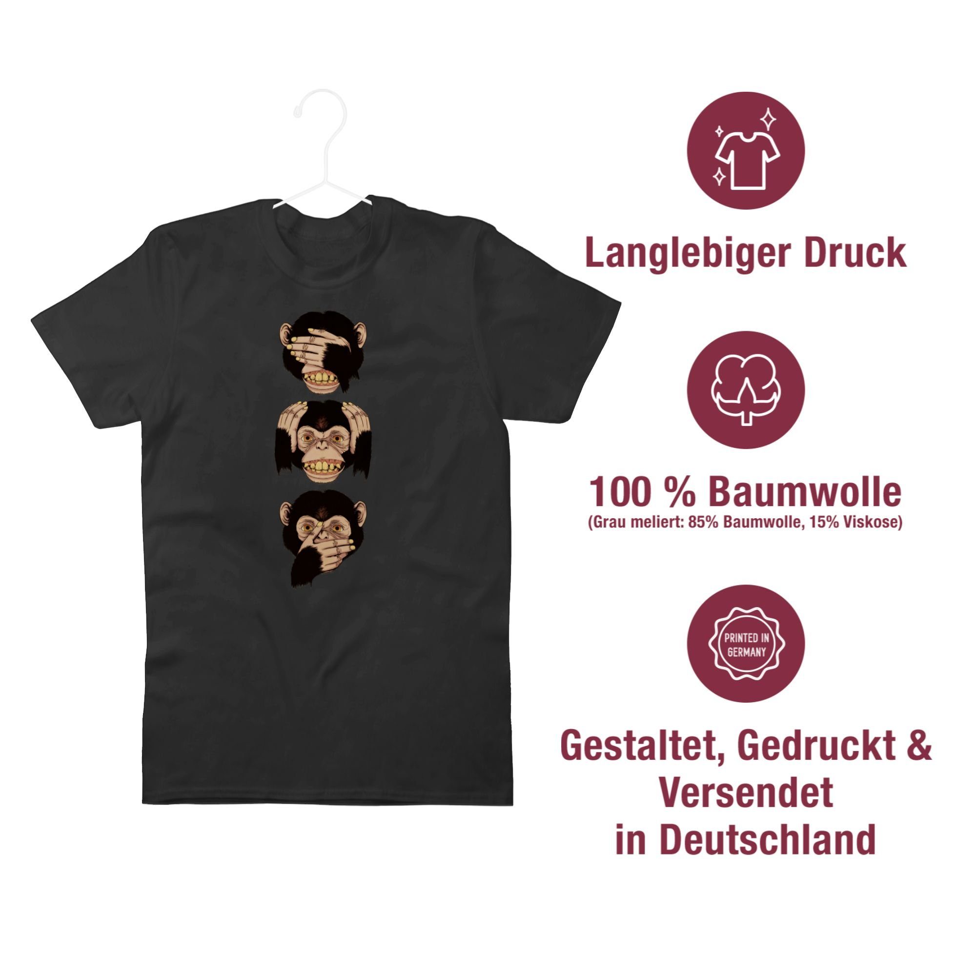 Shirtracer T-Shirt Sprüche 01 Drei - Schwarz Statement Affen Sanzaru