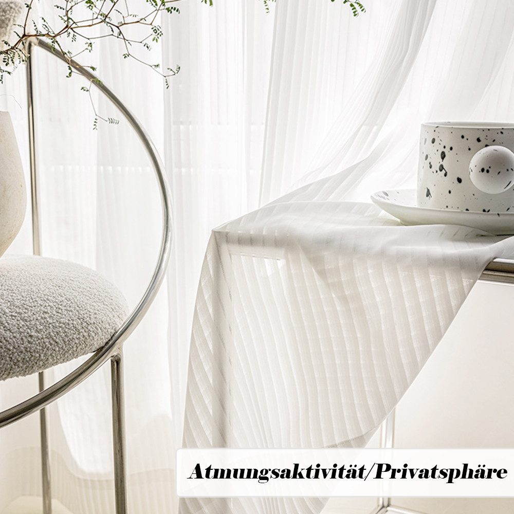 TUWENA Gardine 2er Set Vorhänge Gestreifte Gardinen mit Ösen, Voile Gardine günstig online kaufen