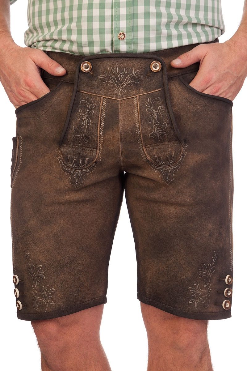 KRÜGER BUAM Trachtenlederhose Lederhose Herren kurz - ELIAS - braun