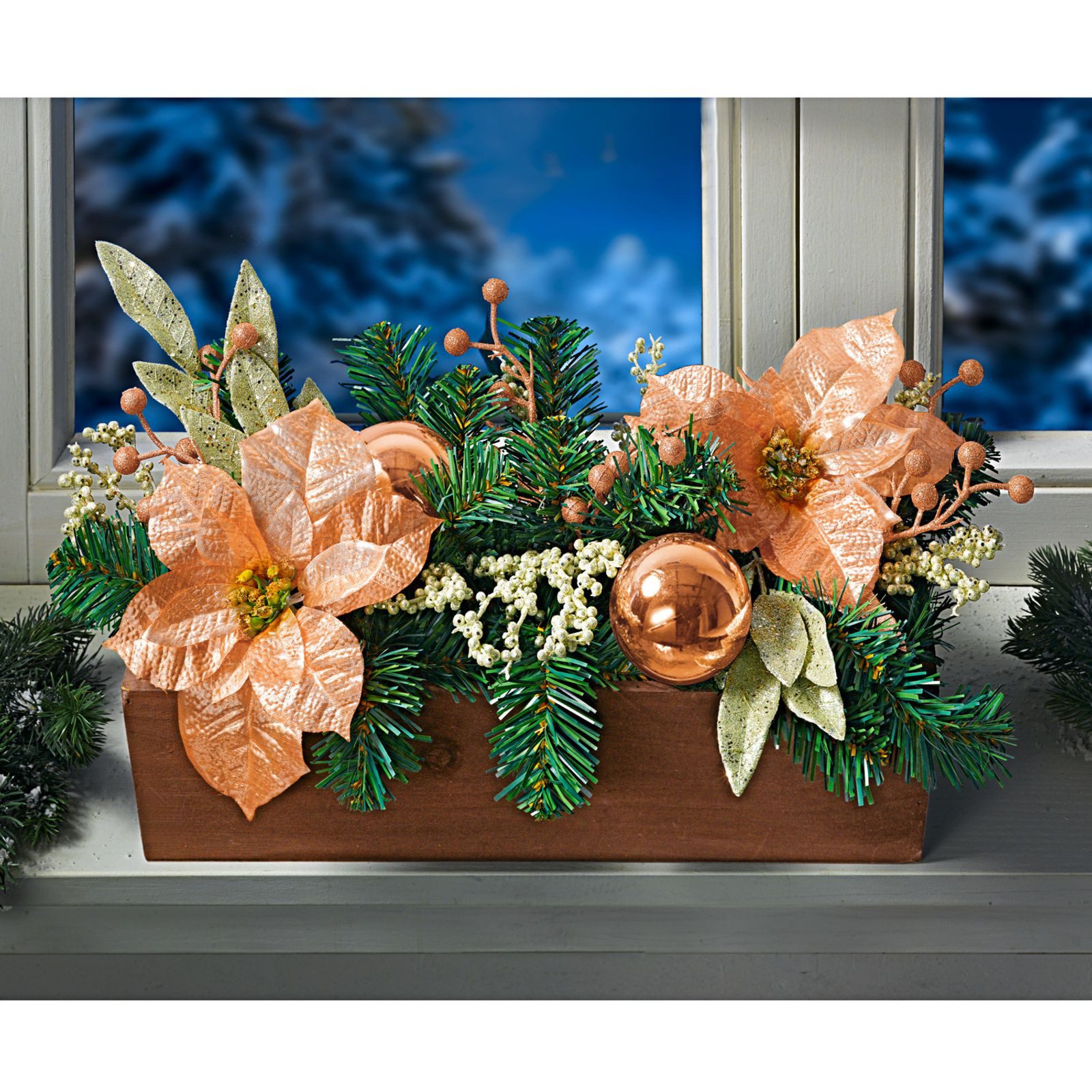 3PAGEN Blumenkasten Balkonkasten mit Weihnachtsschmuck 40cm Kugeln und Glitzer Winter