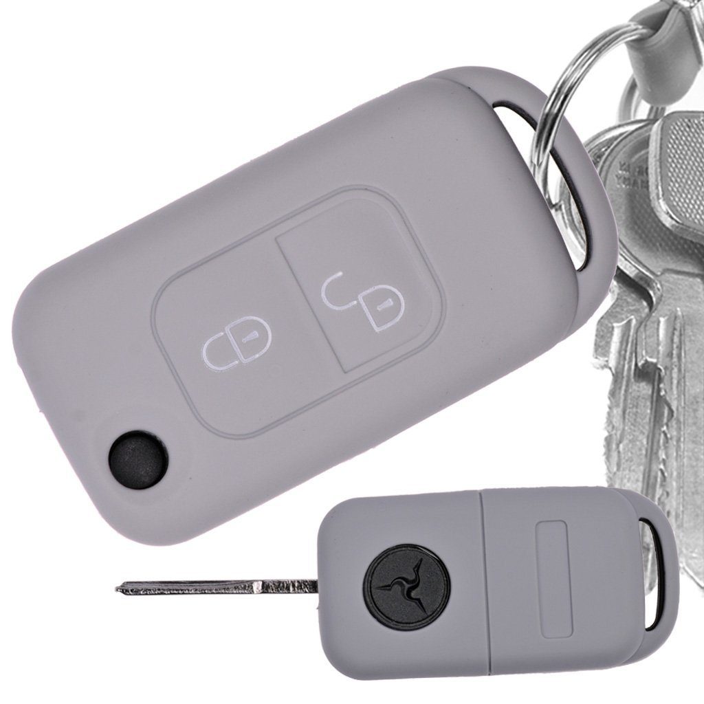 mt-key Schlüsseltasche Autoschlüssel Softcase Silikon Schutzhülle Grau, für Mercedes Benz SLK A-Klasse R170 W168 2 Tasten Klappschlüssel