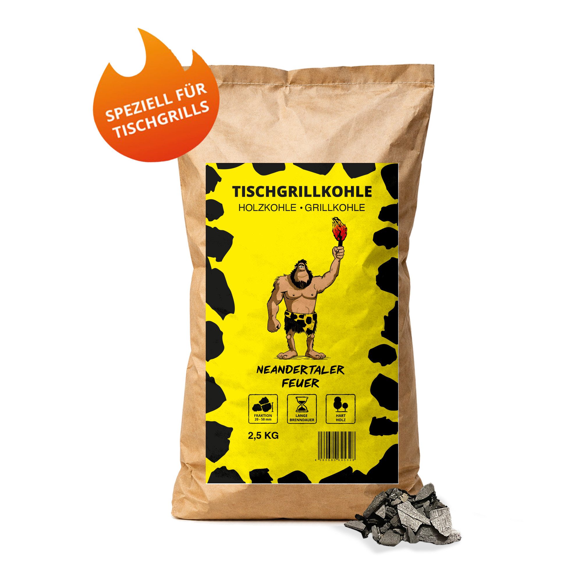 Neandertaler Feuer Grillkohle Tischgrillkohle Grillkohle Kohle für Tischgrill Balkon Dutch Oven BBQ, 2,5 kg