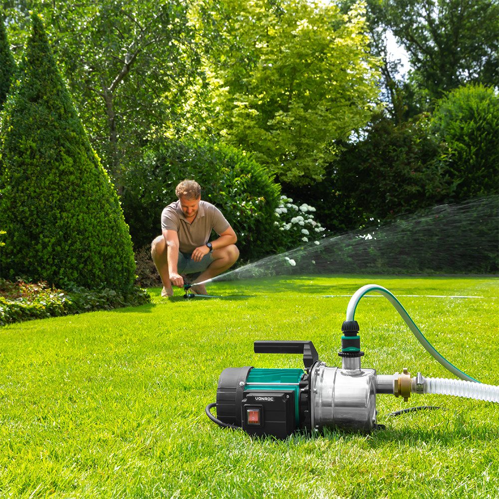 VONROC Gartenpumpe Automatische Wasserpumpe (1000W, 3500l/h, 4,4bar - Kreiselpumpe mit STST Pumpengehäuse), Zur Bewässerung des Gartens/Rasens