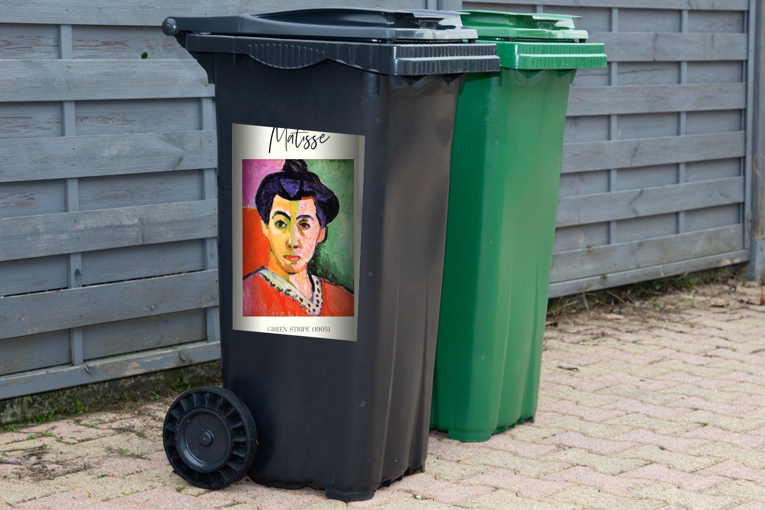 Matisse Grüner Mülleimer-aufkleber, - Streifen MuchoWow Mülltonne, Container, Kunst Sticker, Wandsticker St), (1 - (1905) Abfalbehälter